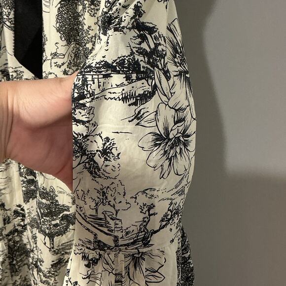 Davi & Dani Black Cream Toile Tiered Ribbon Shoulder Tie Maxi Dress Size Large - Picture 11 of 14